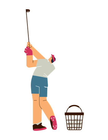 Man Golf player hitting ball with golf club  Illustration