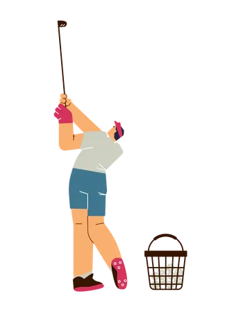 Man Golf player hitting ball with golf club  Illustration