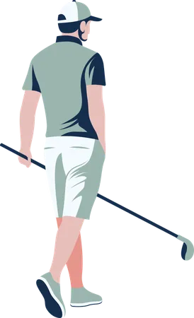 Man Golfer Player Walking Holding Golf Stick  Illustration