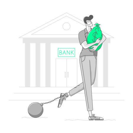 Man got a big loan from the bank  Illustration