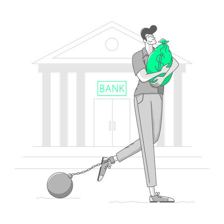 Man got a big loan from the bank  Illustration