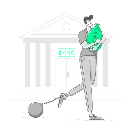 Man got a big loan from the bank  Illustration