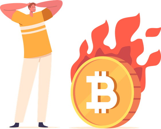Man got huge loss due to bitcoin volatility  イラスト