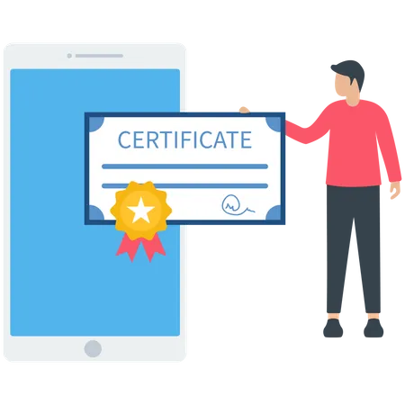 Man got Online Degree certificate Illustration