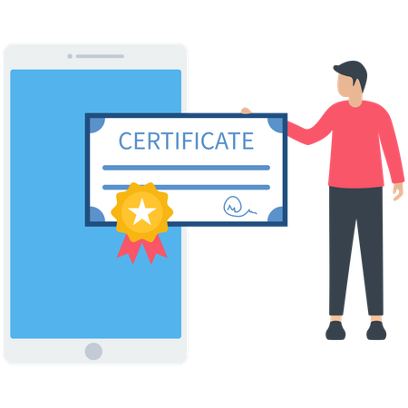 Man got Online Degree certificate  イラスト