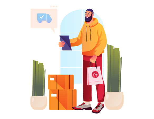 Man got shipment delivered  Illustration