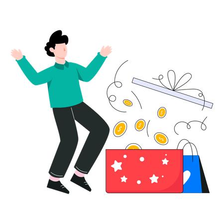 Man got Shopping Cash back  Illustration