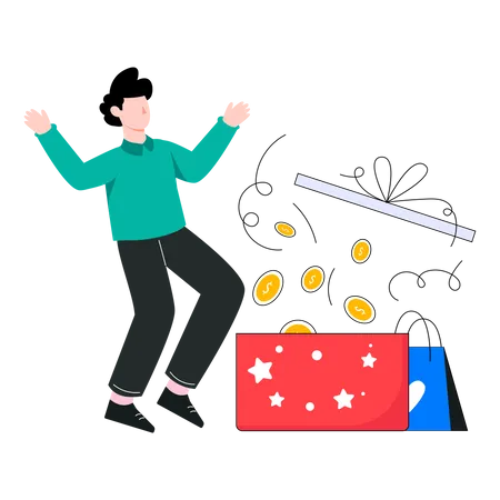 Man got Shopping Cash back  Illustration