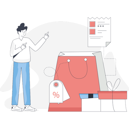 Man got shopping discount offer  Illustration