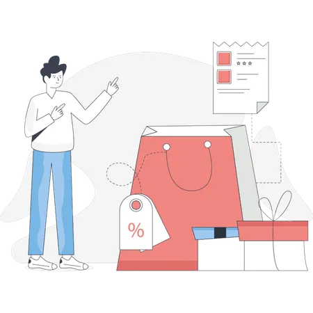 Man got shopping discount offer  Illustration