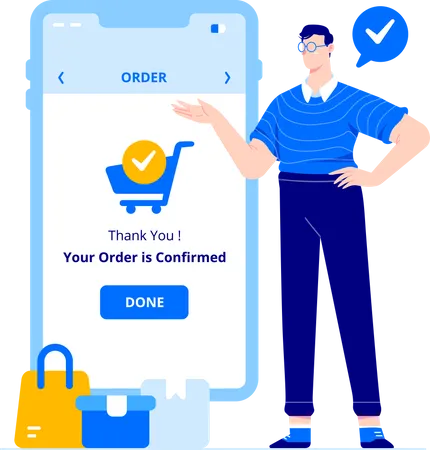 Man got shopping order confirmation  Illustration