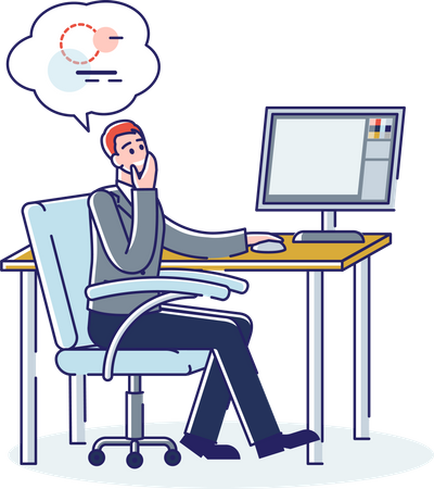 Man graphic designer thinking at website design decision and ux interface Illustration