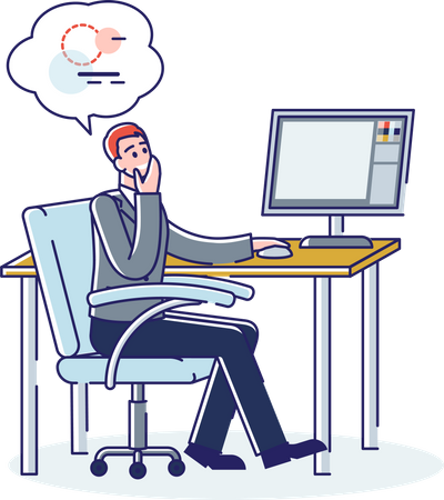 Man graphic designer thinking at website design decision and ux interface  Illustration