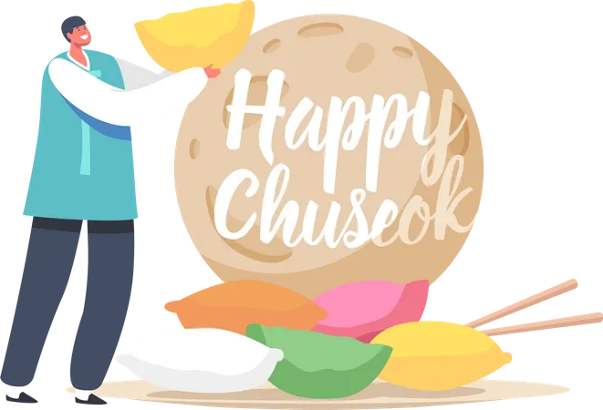 Man greeting happy chuseok Illustration