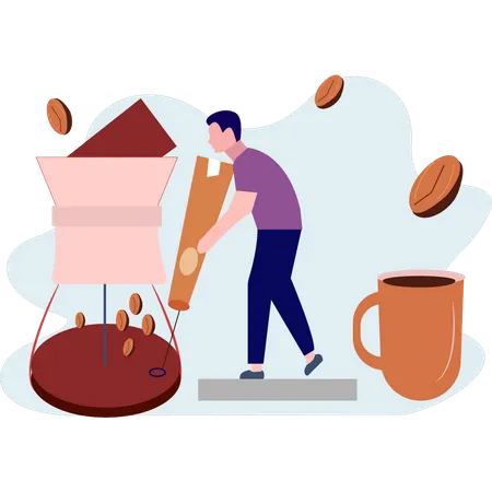 Man grinding coffee  Illustration