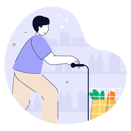 Man grocery shopping with cart  Illustration
