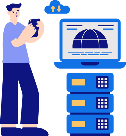 Hombre haciendo la configuración del servidor  Ilustración