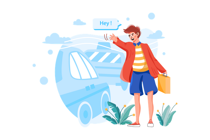 Man hailing a taxi  Illustration