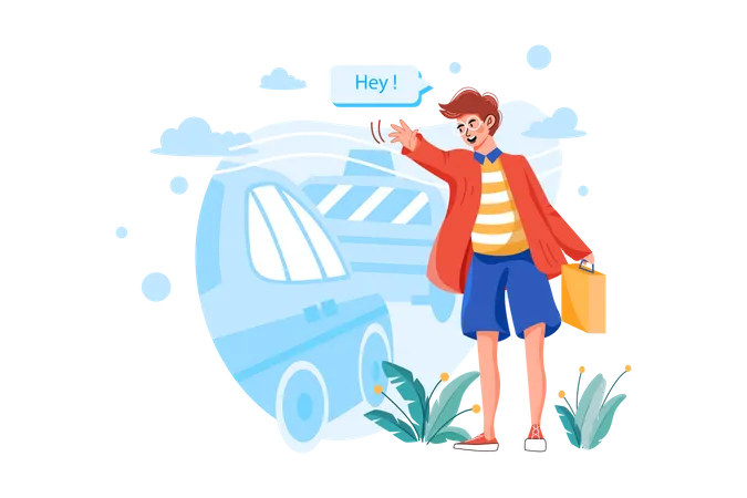 Man hailing a taxi  Illustration