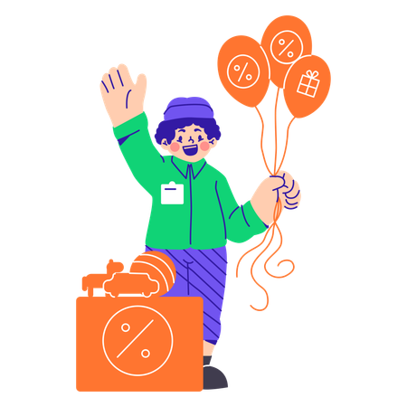 Man Handing Out Discount Balloons  Illustration