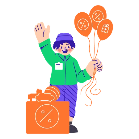 Man Handing Out Discount Balloons  Illustration