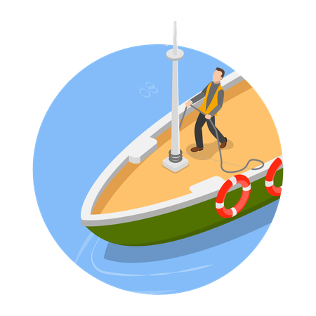 Man handing Yacht  Illustration