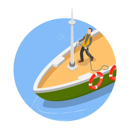 Man handing Yacht  Illustration