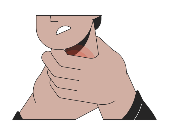 Man hands around sore throat  Illustration