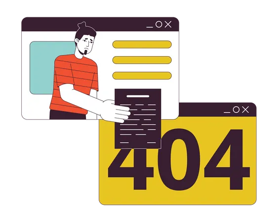 Unhappy Man Hands Over Blank To Browse Window Error 404 Flash Message Remote Work Empty State Ui Design Page Not Found Popup Cartoon Image Vector Flat Illustration Concept On White Background イラスト