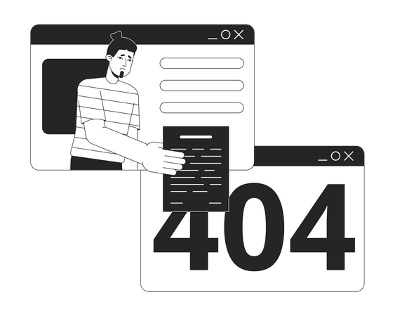 Man hands over blank to browse window error 404  Illustration
