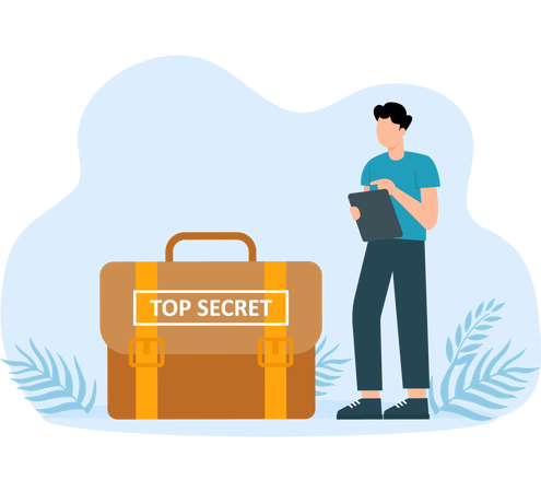 Man hands over secret documents in briefcase and receives letter envelope of money in return  Illustration