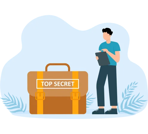 Man hands over secret documents in briefcase and receives letter envelope of money in return  Illustration