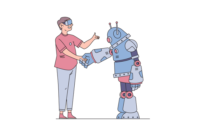 Man handshaking with Virtual Friend Illustration