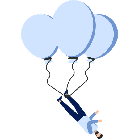 Man Hanging from Balloons  Illustration