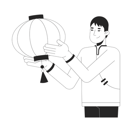 Man hanging paper lantern  Illustration