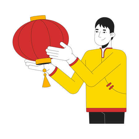 Man hanging paper lantern  Illustration