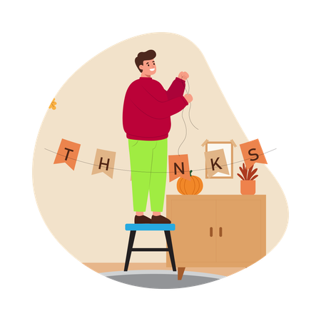 Man Hanging Thanksgiving Wall Decor  Illustration