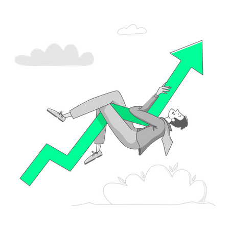 Man hangs on the rising arrow  Illustration