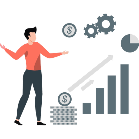 Man happy after checking increasing income report  Illustration