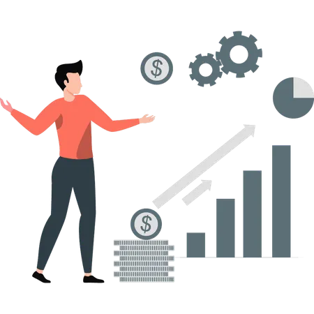 Man happy after checking increasing income report  Illustration