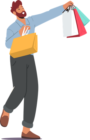 Man happy after doing shopping Illustration