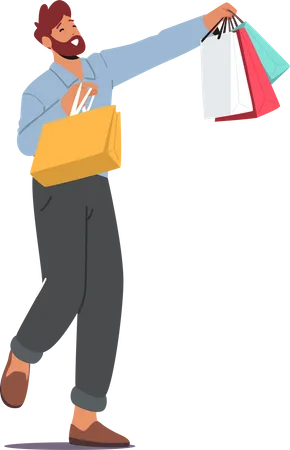 Man happy after doing shopping Illustration
