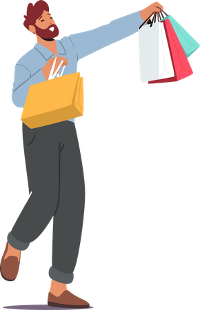 Man happy after doing shopping  Illustration