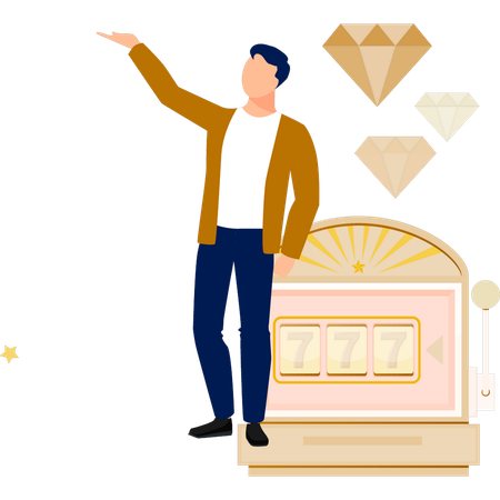 Man happy after winning game on slot machine  イラスト