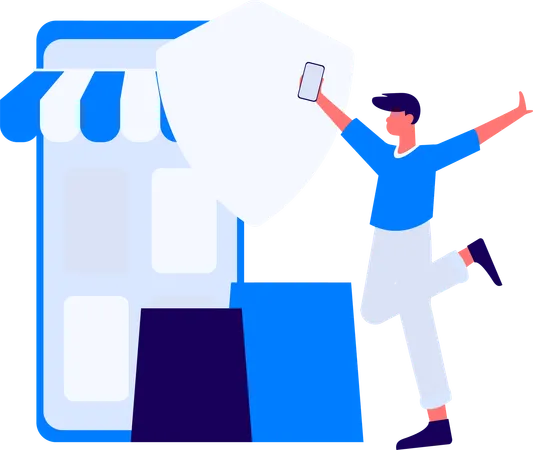 Man happy for doing shopping payment successfully  Illustration