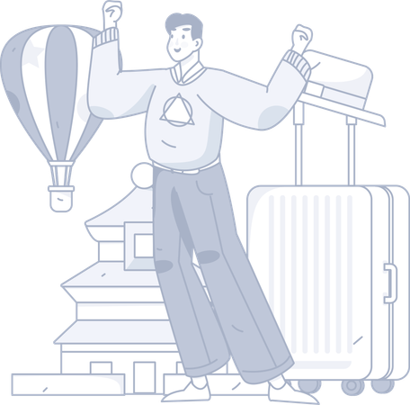 Man happy for international trip  Illustration