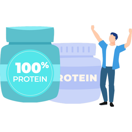 Man happy for protein supplement  イラスト
