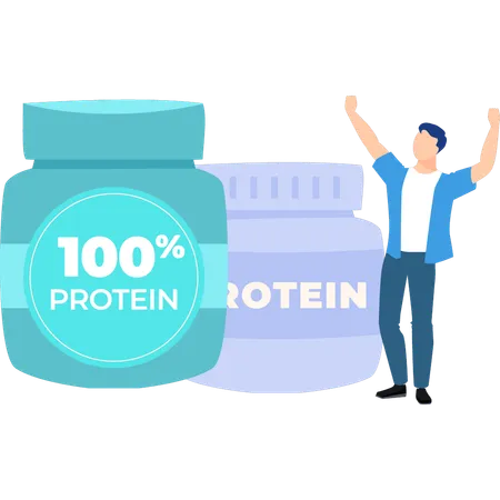 Man happy for protein supplement  イラスト