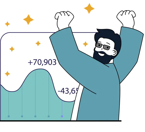 Man happy for stack market profit  Illustration