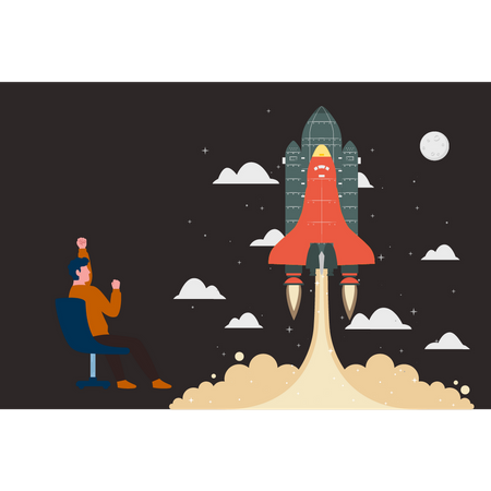 Man happy to see rocket launch  Illustration